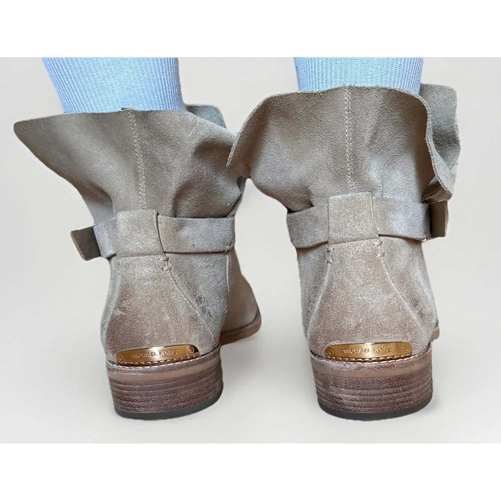 Michael Kors Taupe Suede Ankle Boots with Buckle